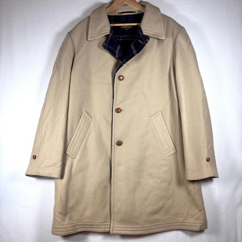 Vintage Zero King Men’s Wool Blend Coat Plaid Lining Granpacore sz 46 USA Made